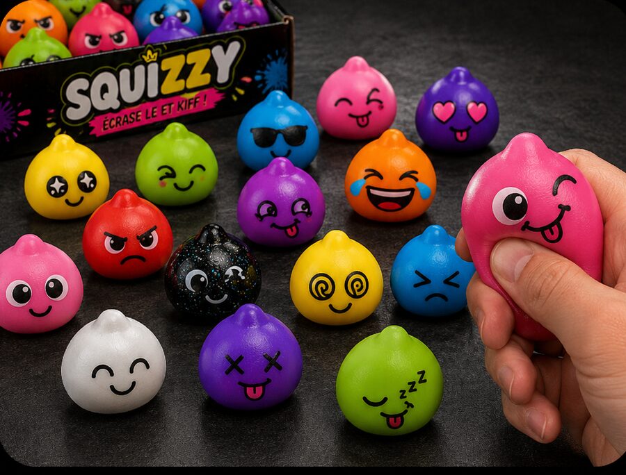 Les Squizzy en situation, un rose écrasé entre deux doigts